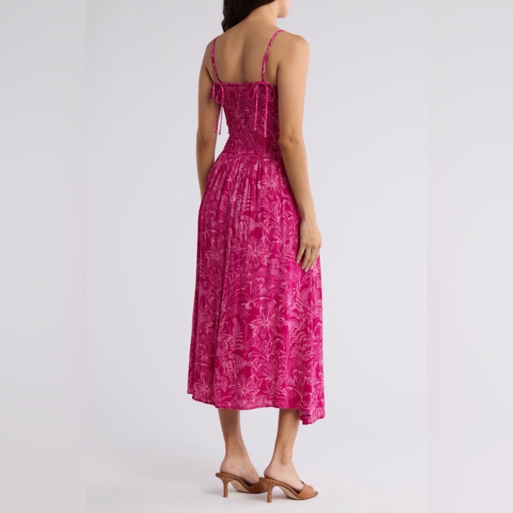 Lush Berry‎ Pink Floral Patterned Smocked Drop Waist Maxi Dress - Picture 2 of 8